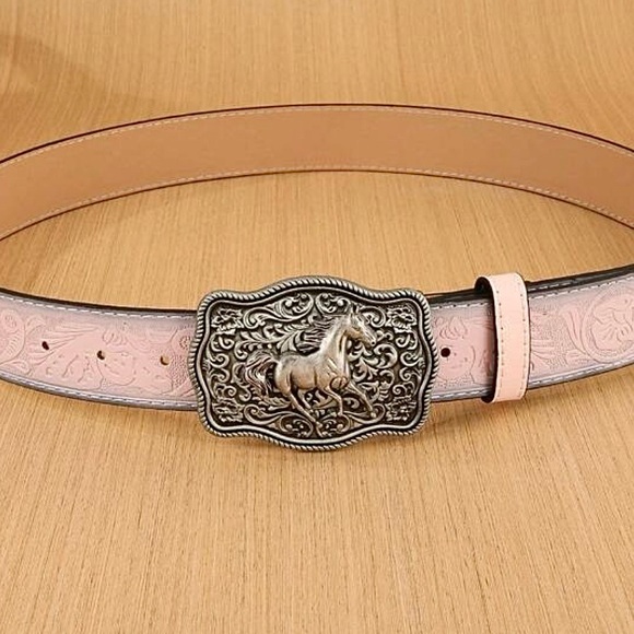 Country Girl western belt pink embossed faux leather retro horse buckle - Picture 10 of 11